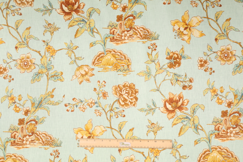 Waverly Pondicherry Printed Linen Drapery Fabric in Moonstone