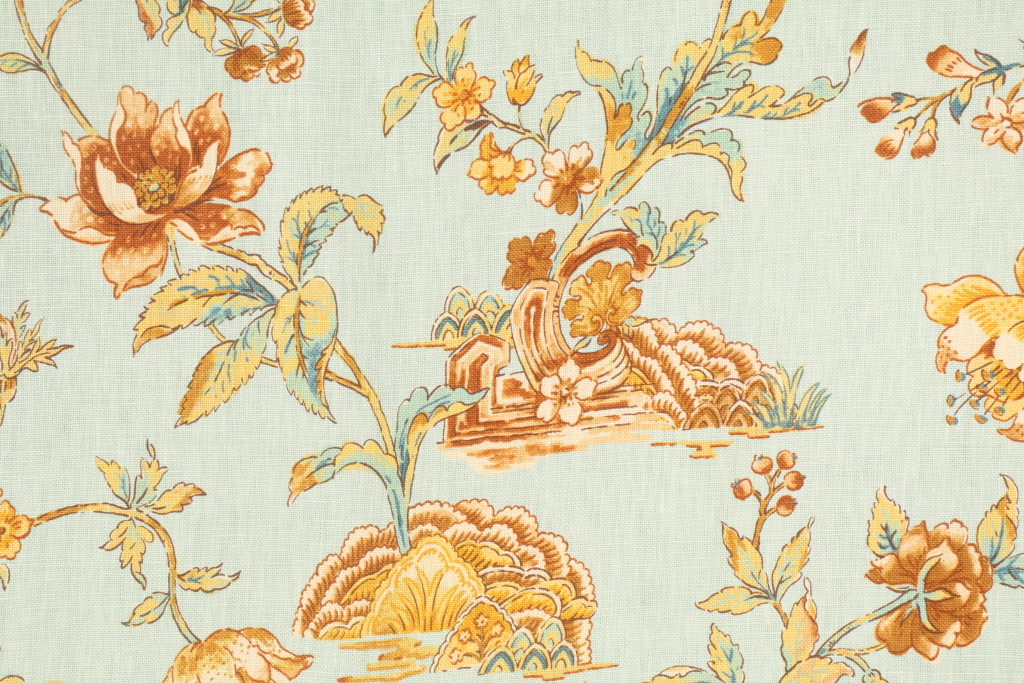 Waverly Pondicherry Printed Linen Drapery Fabric in Moonstone