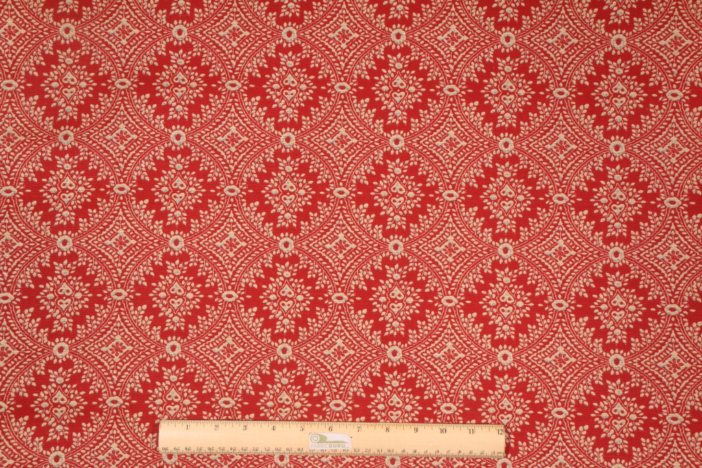 12 Yards Designer Printed Cotton Drapery Fabric in Red