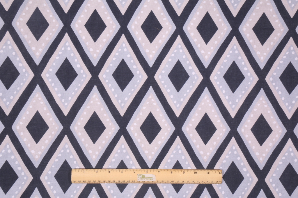 Robert Allen Jakarta Fret Printed Cotton Drapery Fabric in Midnight