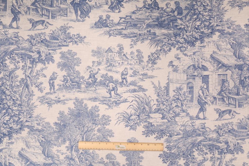Laura Ashley House Party Toile Drapery Fabric in Chambray 5.95 per yard