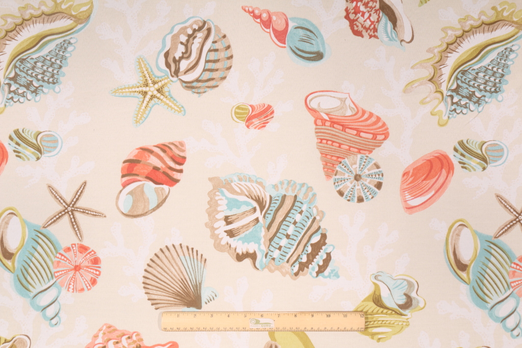 Kaufmann Coral Beach Printed Poly Outdoor Fabric in Shell