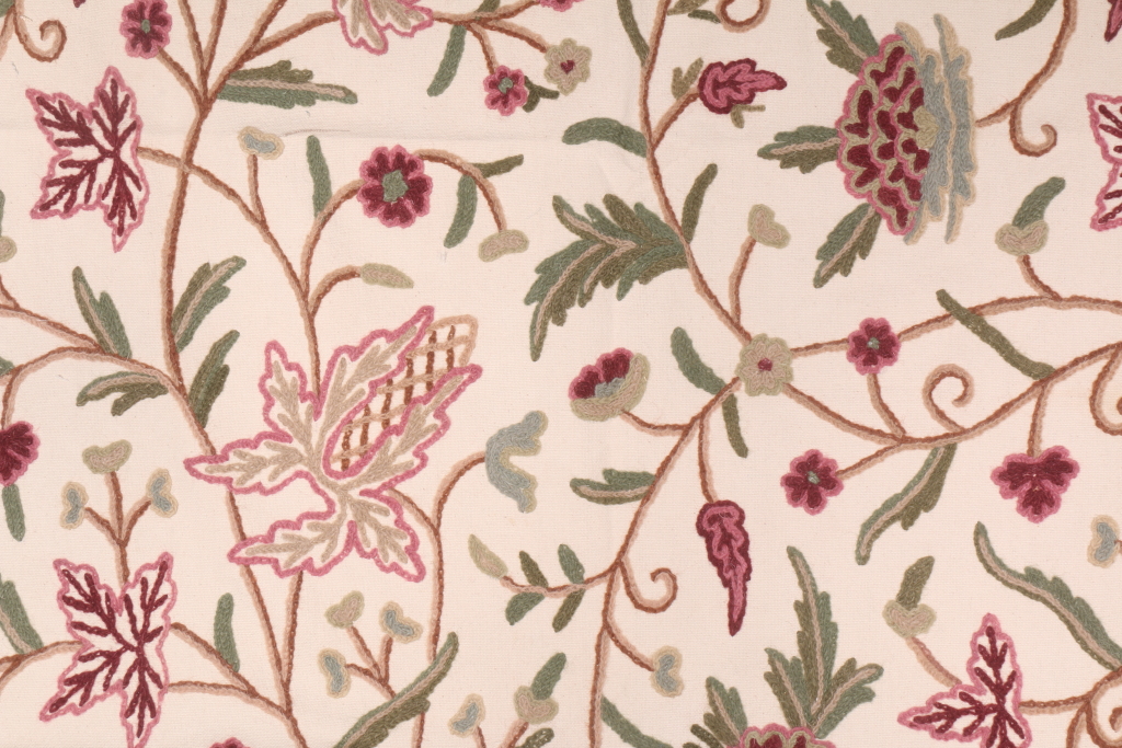 1.2 Yards Robert Allen Rosenburg Crewel Embroidered Cotton & Wool