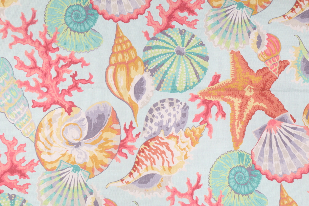 Hamilton Seaside Printed Cotton Drapery Fabric in Ocean