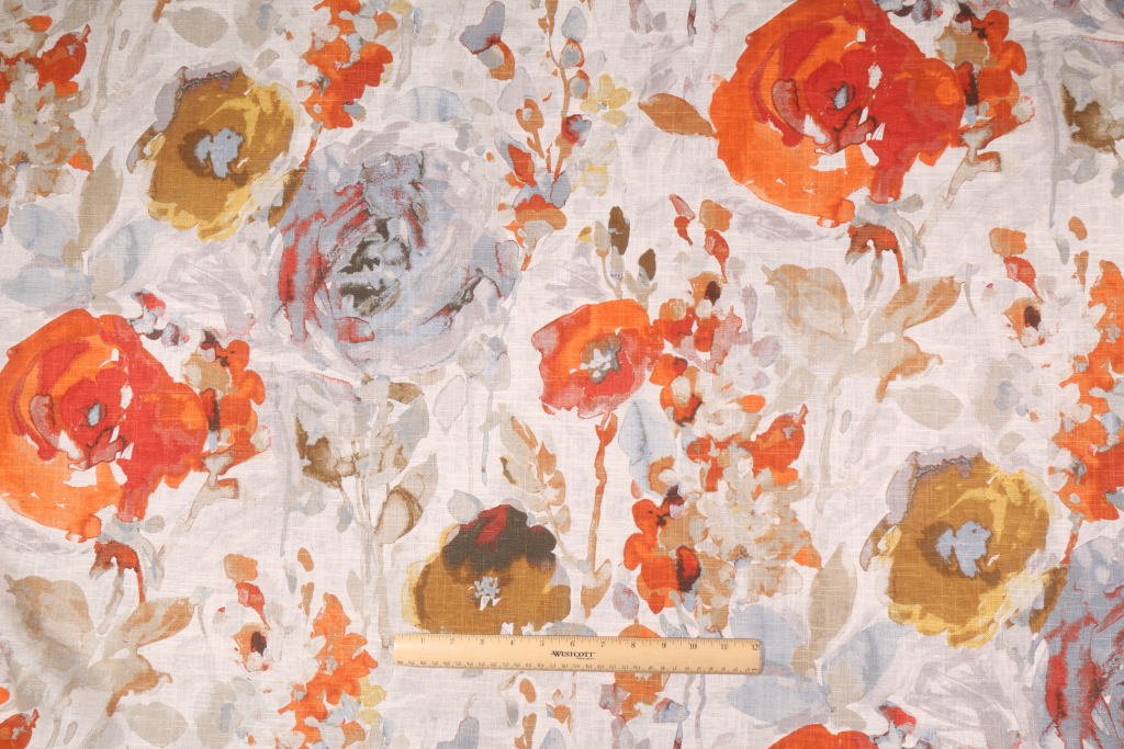 Hamilton Harper Printed Linen Blend Drapery Fabric in Burnt Orange