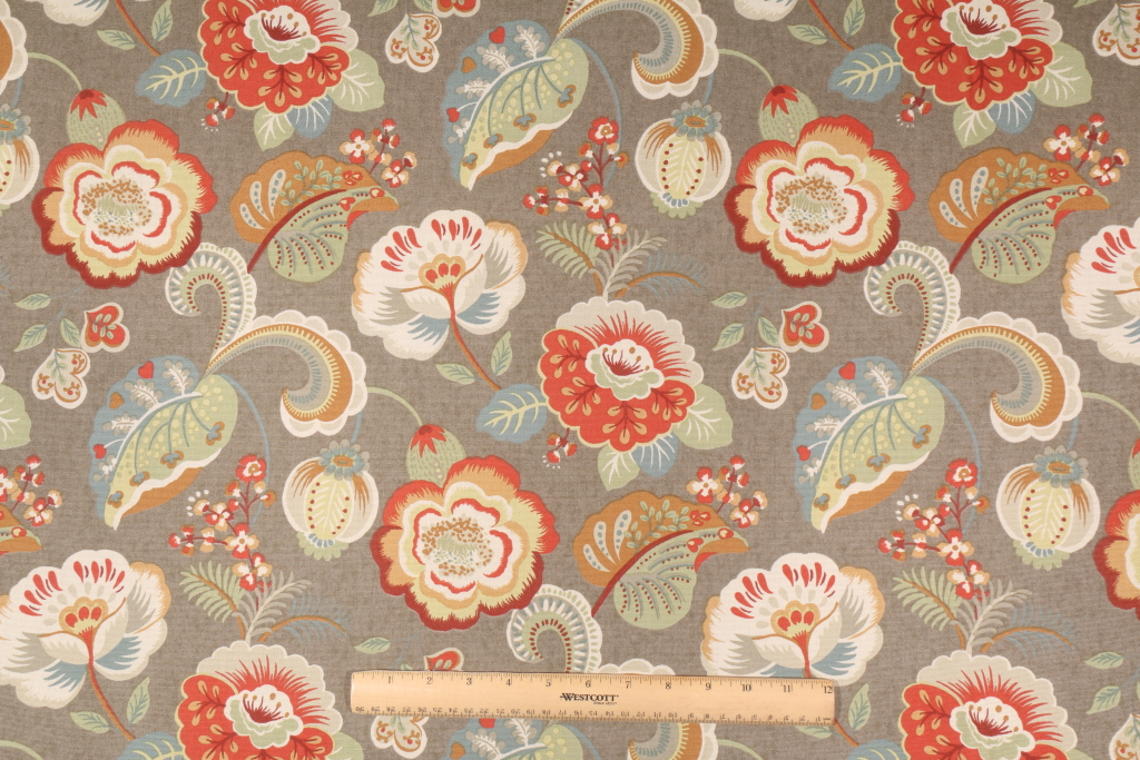 Mill Creek Pleasantries Printed Cotton Drapery Fabric in Earl Grey