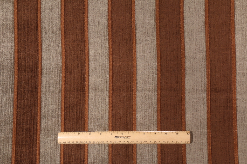 14 Yards Chenille Stripe Upholstery Fabric in Brown/Seaglass