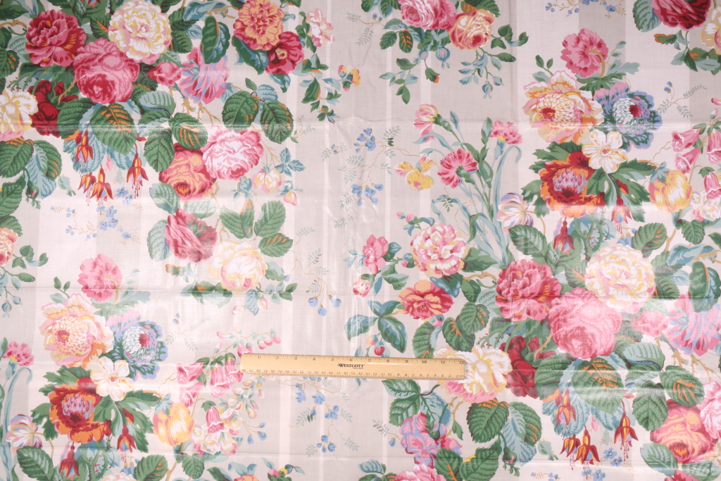 5 Yards Kaufmann Floral Stripe Printed Polished Cotton Drapery Fabric