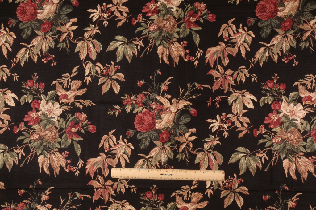 4 Yards Kingsway Briarwood Printed Cotton Drapery Fabric in Black
