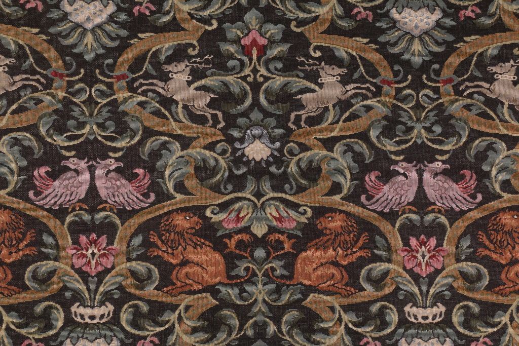 Traditional Tapestry Upholstery Fabric With Animals in Black