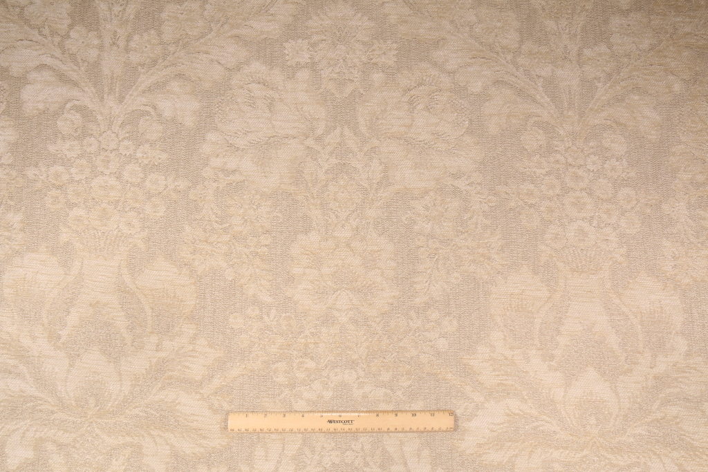 Chenille Damask Upholstery Fabric in Beige