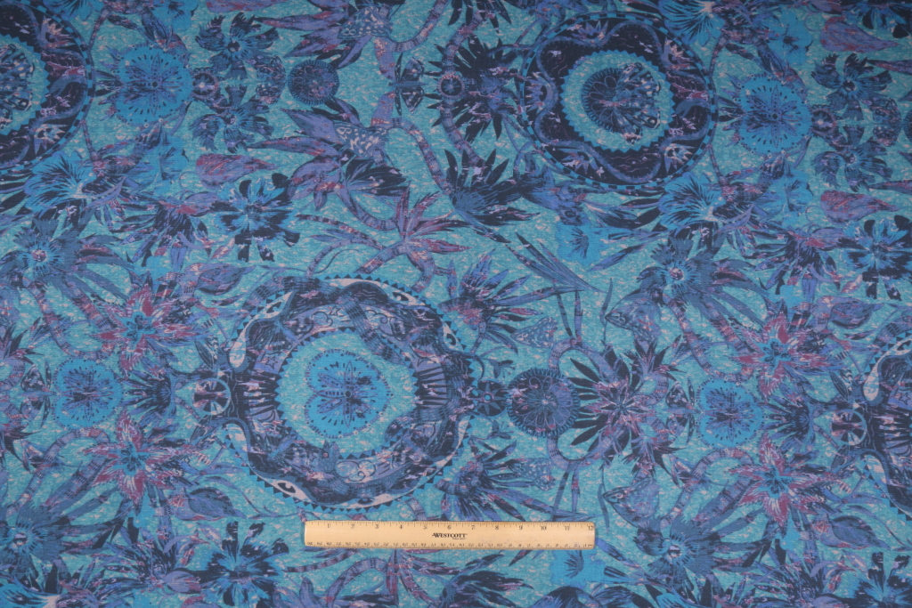 5.8 Yards Robert Allen Jungle Printed Cotton Drapery Fabric in Teal
