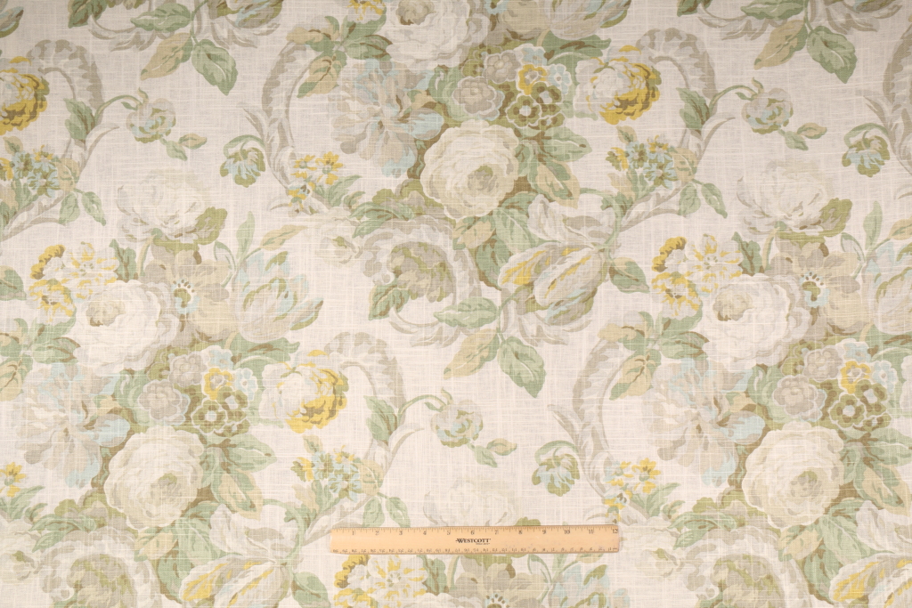 Waverly Spring Bling Printed Linen Blend Drapery Fabric in Platinum