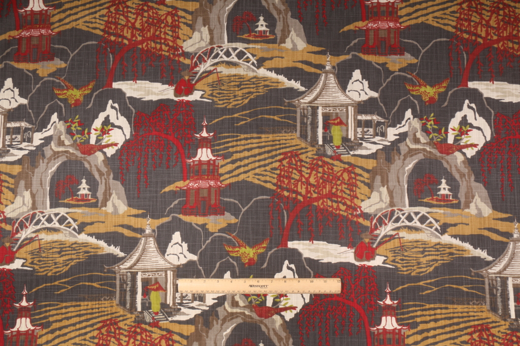4.7 Yards Robert Allen Neo Toile Printed Cotton Drapery Fabric in Red