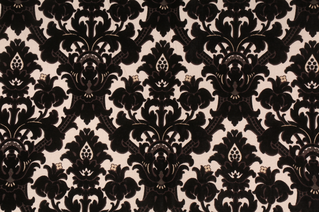 7/8 Yard Barrow Chenille Damask Upholstery Fabric in Black