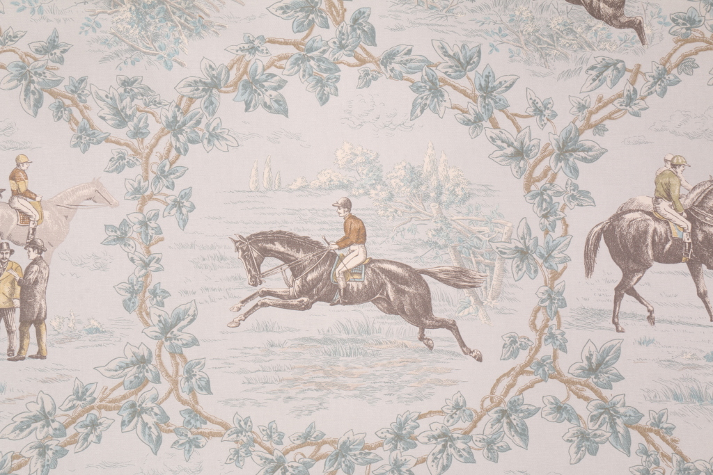 Fabric By The Yard Kaufmann Hewitt Equestrian Toile Printed Cotton Drapery Fabric In Dew 9 95 Per Yard
