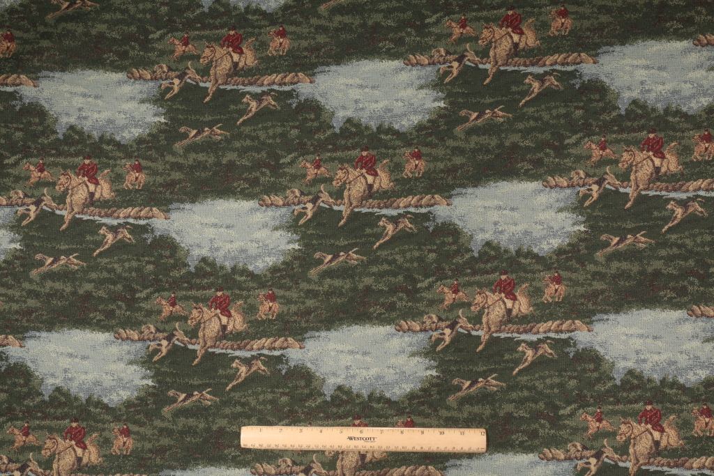 3.7 Yards Fox Hunt Tapestry Upholstery Fabric in Hunter