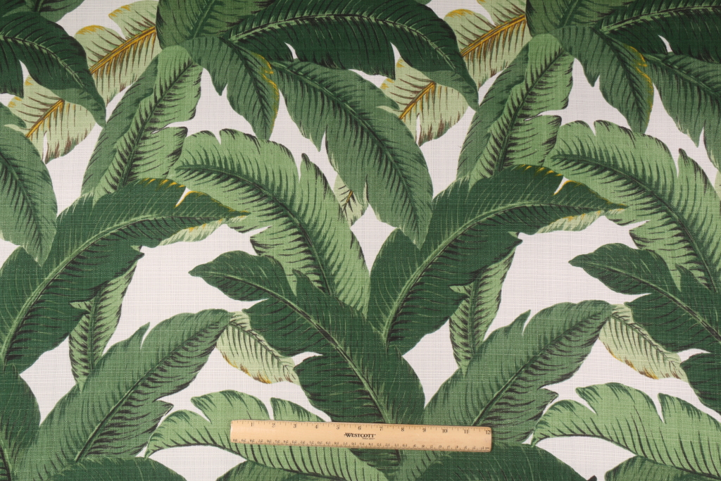 Tommy Bahama Swaying Palms Printed Textured Poly Outdoor Fabric in Aloe