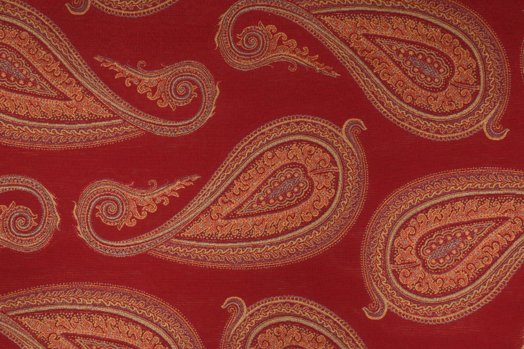 7 Yards Paisley Tapestry Upholstery Fabric in Red