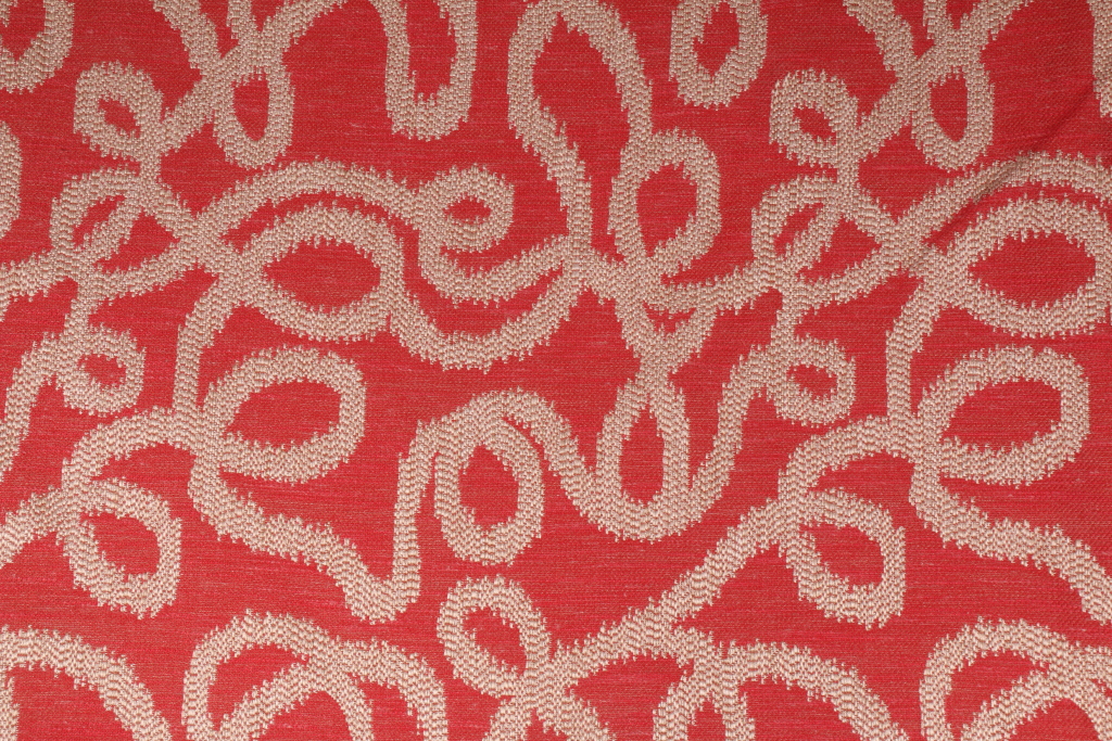 Hamilton Etching Woven Upholstery Fabric in Scarlet