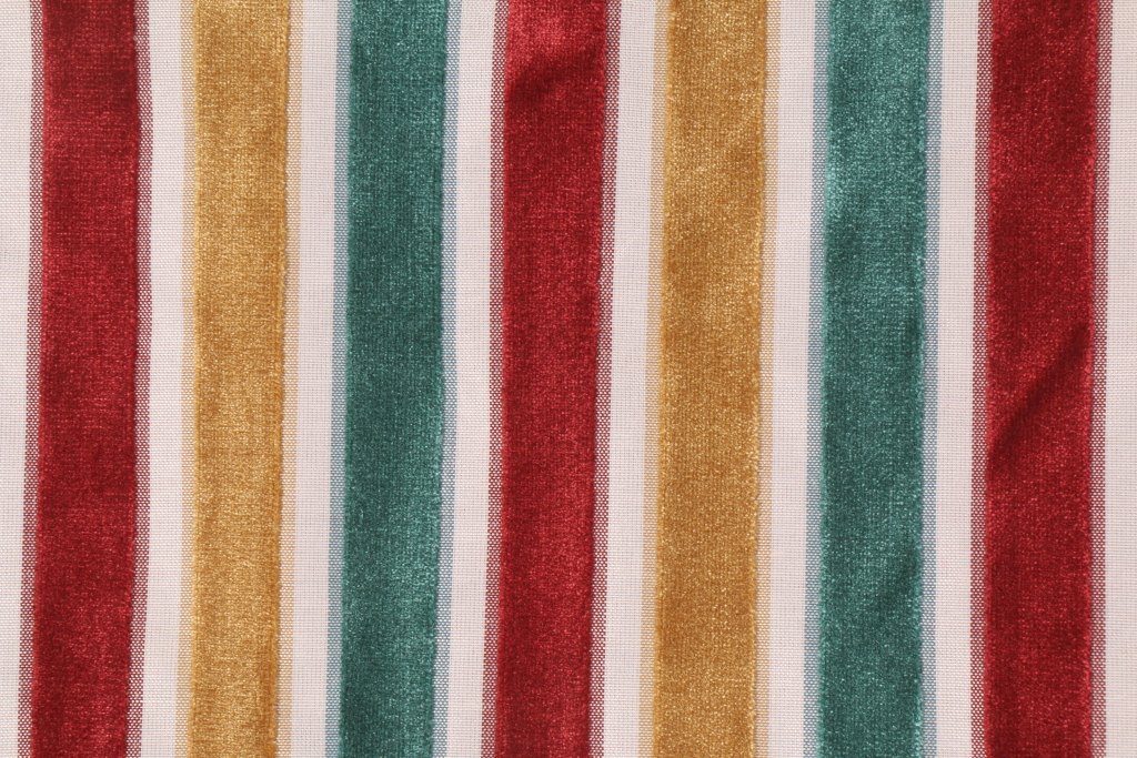 Robert Allen Neo Stripe Velvet Upholstery Fabric in Poppy