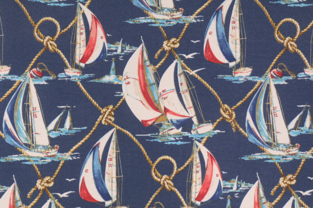 PK Lifestyles On Sail Printed Polyester Outdoor Fabric in Nautical
