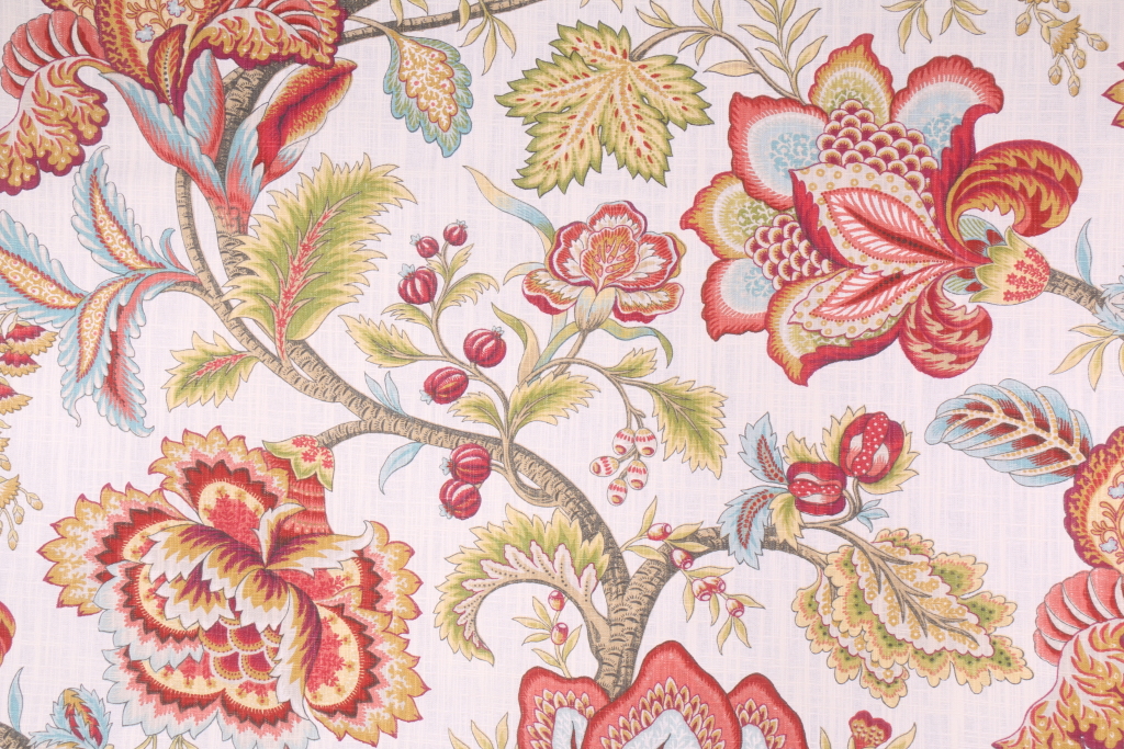 8 Yards Robert Allen Jacobean Printed Cotton Drapery Fabric in Coral