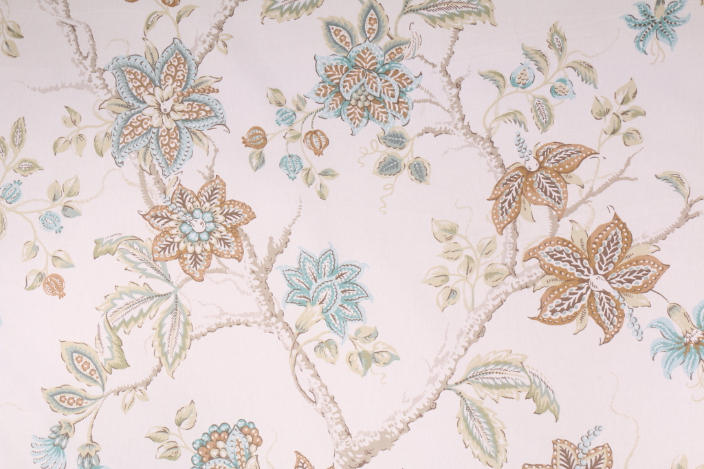 14 Yards Robert Allen Meadowview Printed Cotton Drapery Fabric in Capri