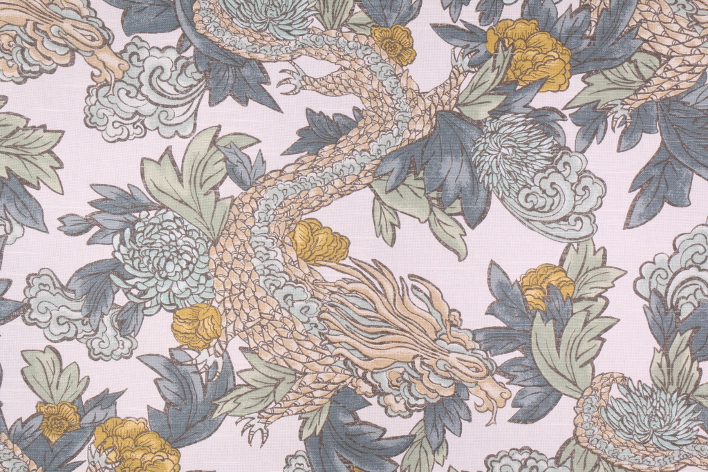 12 Yards Robert Allen Ming Dragon Printed Cotton Drapery Fabric in Midnight