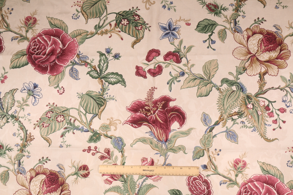 2 Yards Waverly Montague Printed Cotton Drapery Fabric in Parchment
