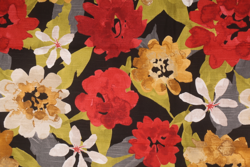 1 Yard Robert Allen Lush Floral Printed Cotton Drapery Fabric in Red