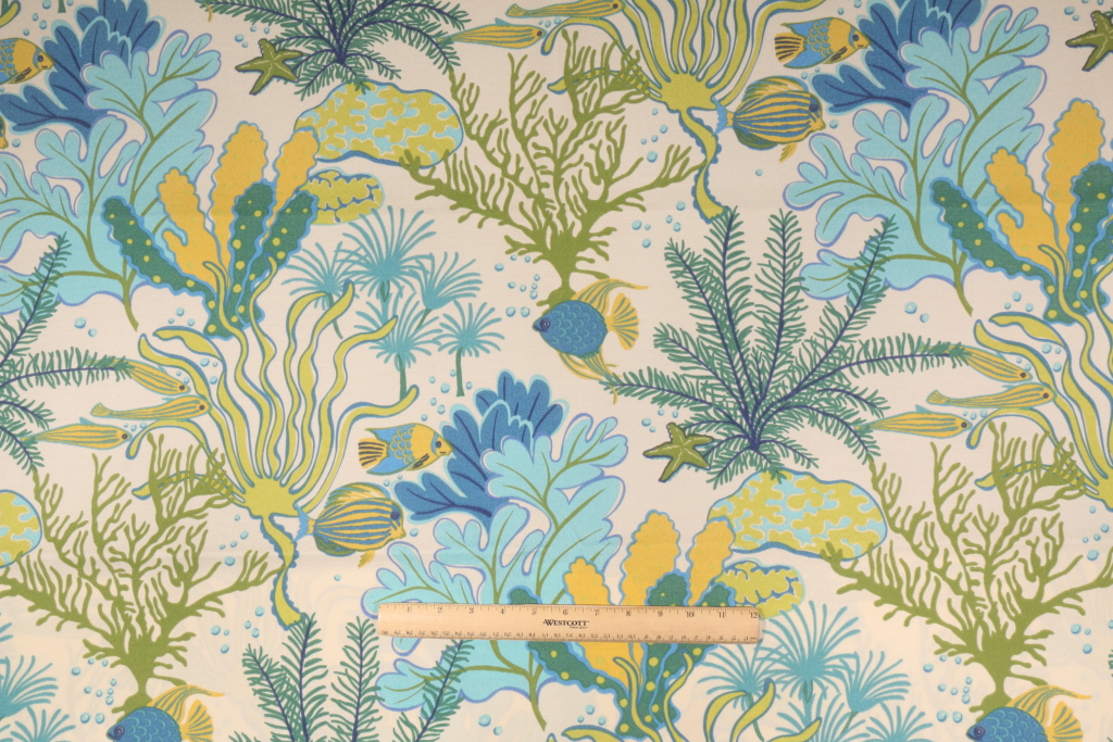 1.6 Yards Mill Creek Splish Splash Printed Poly Outdoor Fabric in Marina