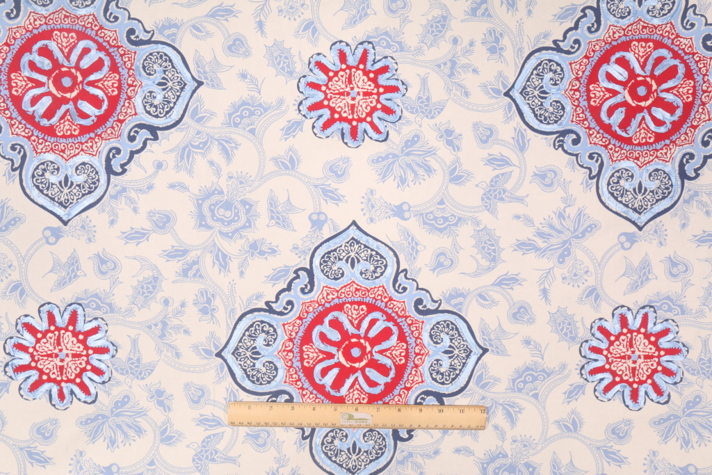 Iman Home Medina Gem Printed Cotton Drapery Fabric With Sewn on Ribbon