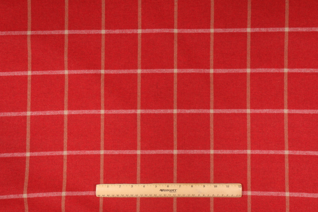 9 Yards Helios Plaid Italian Made Decorator Fabric in Lacquer Red