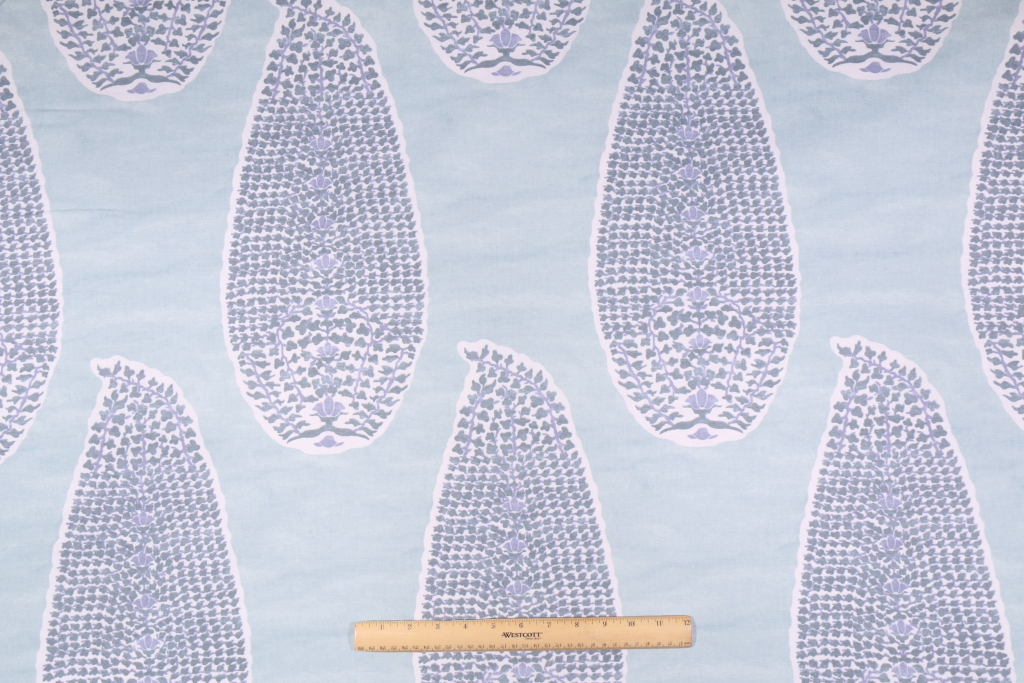 Robert Allen Paisley Stamp Printed Cotton Drapery Fabric in Aquatint