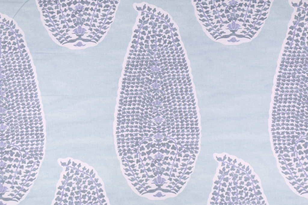 Robert Allen Paisley Stamp Printed Cotton Drapery Fabric in Aquatint