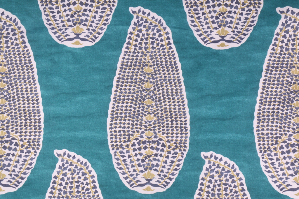 Robert Allen Paisley Stamp Printed Cotton Drapery Fabric in Peacock