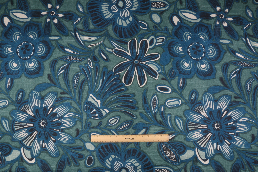 Robert Allen Crypton Home Babungo Printed Cotton Drapery Fabric in Aegean