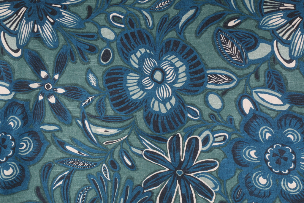 Robert Allen Crypton Home Babungo Printed Cotton Drapery Fabric in Aegean