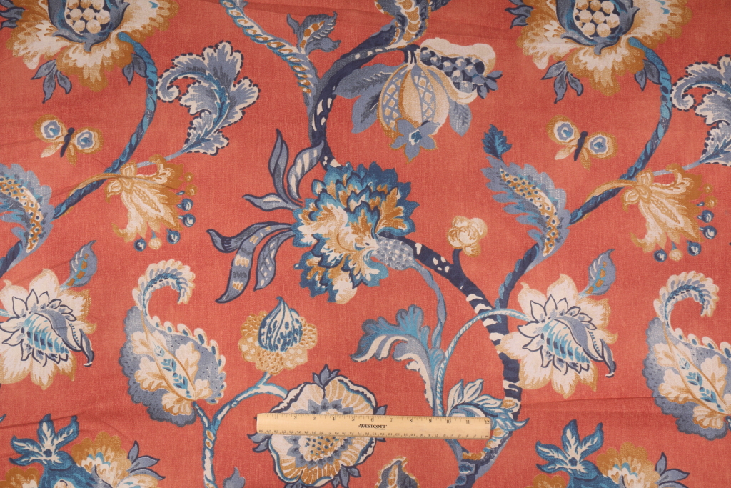 Robert Allen Eastern Floral Printed Cotton Drapery Fabric in Persimmon