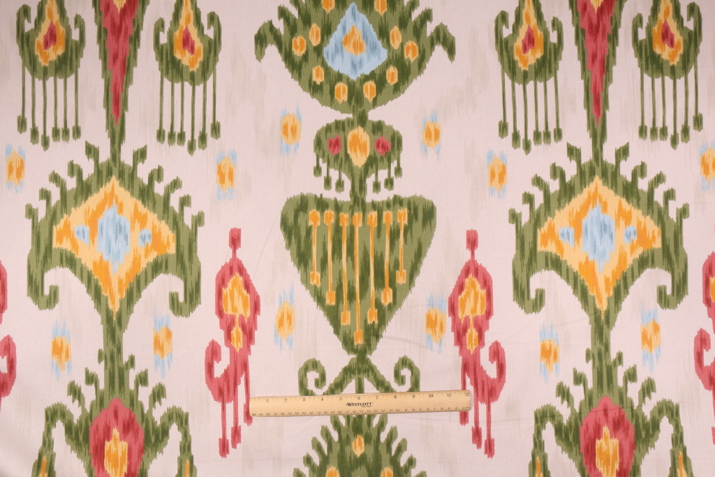Robert Allen Khandar Ikat Printed Cotton Drapery Fabric in Jewel