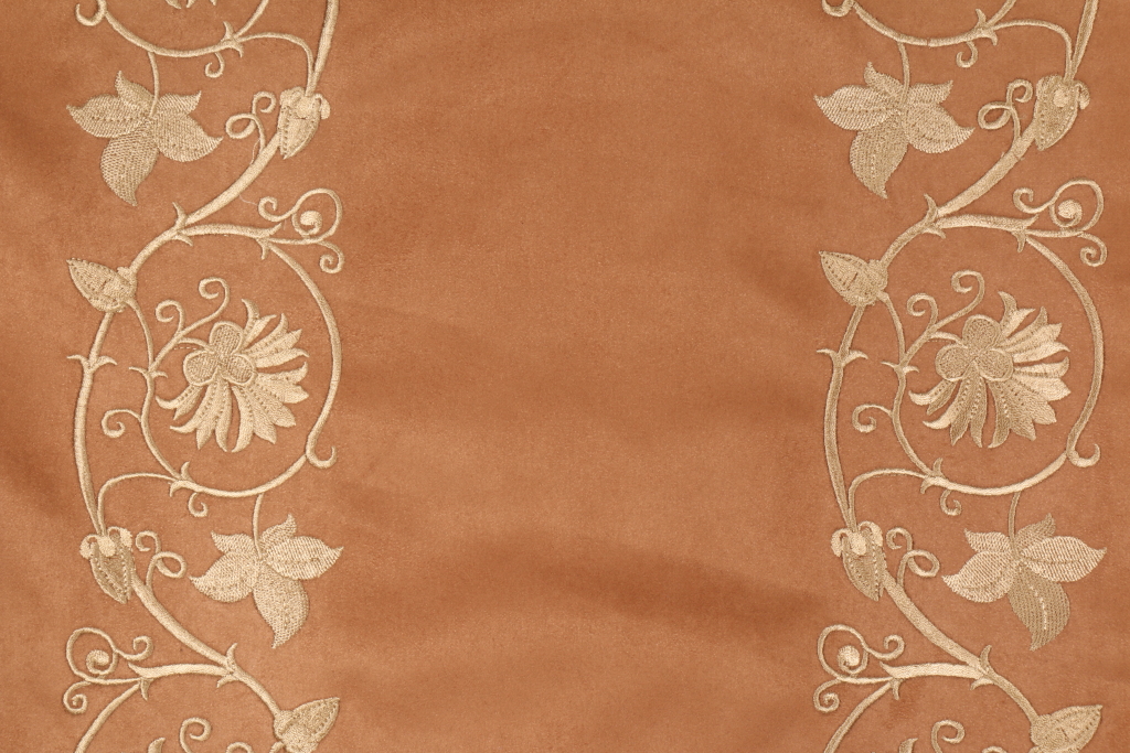 Embroidered Microfiber Suedecloth Upholstery Fabric in Tan