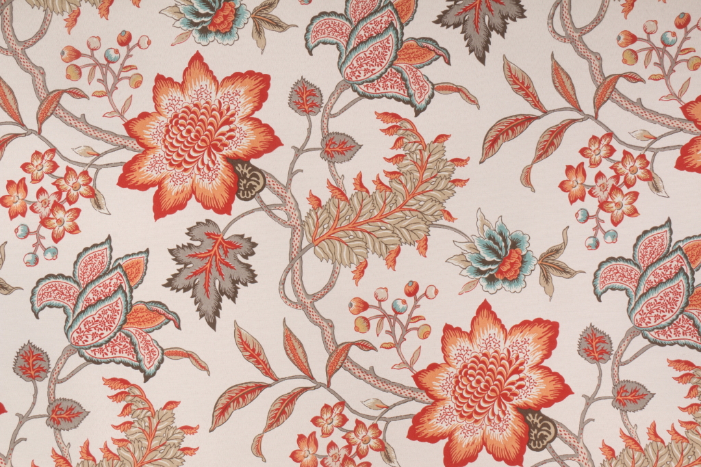 Waverly Jacobean Flair Printed Polyester Outdoor Fabric in Peachtini