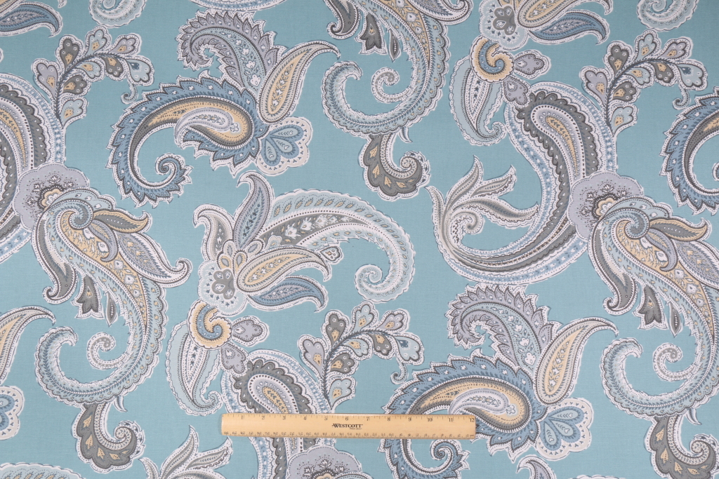 12 Yards Robert Allen Global Paisley Printed Cotton Drapery Fabric in Rain