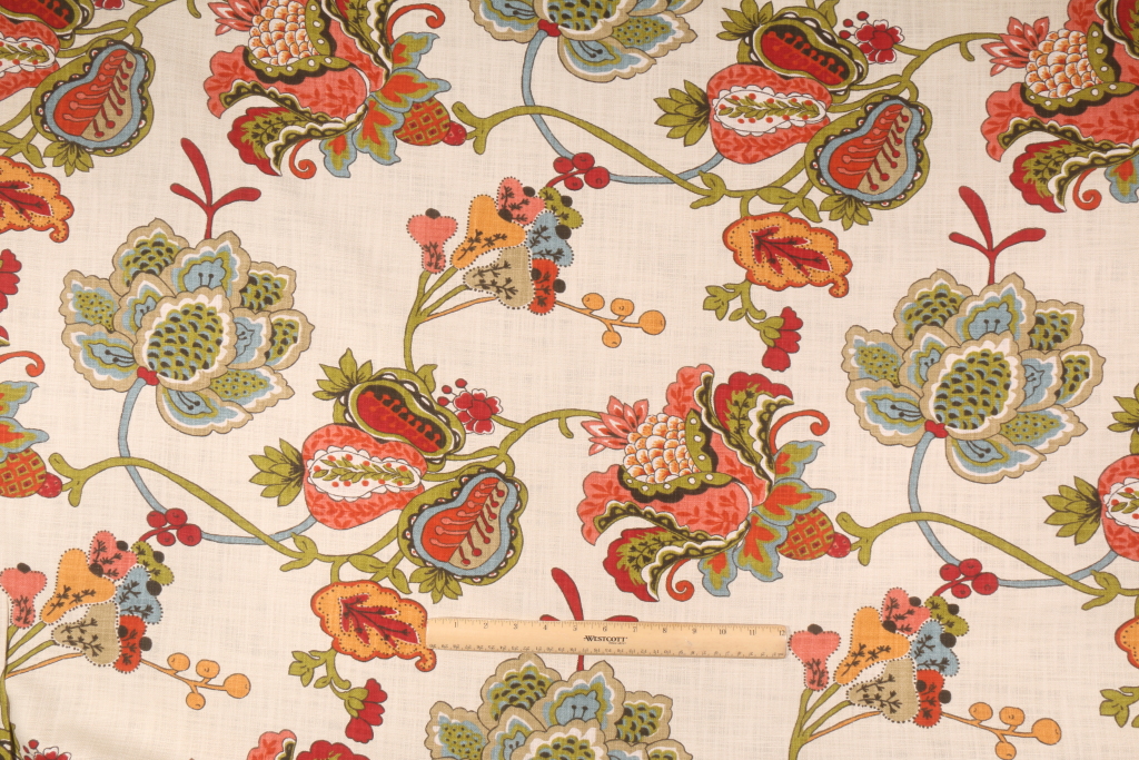 10 Yards Richloom Leopold Printed Cotton Drapery Fabric in Coral