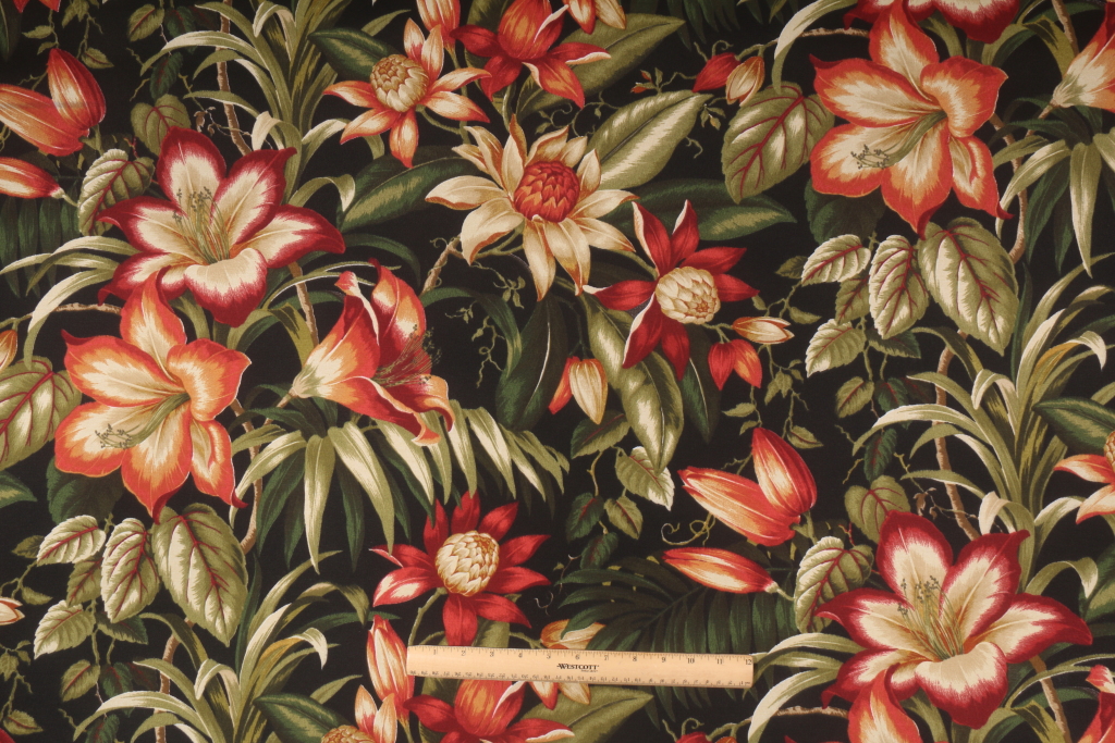 2.5 Yards Tommy Bahama Botanical Glow Printed Poly Outdoor Fabric in Ebony