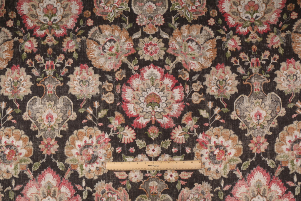 4.5 yards Covington Nottingham Printed Linen Blend Drapery Fabric in Onyx