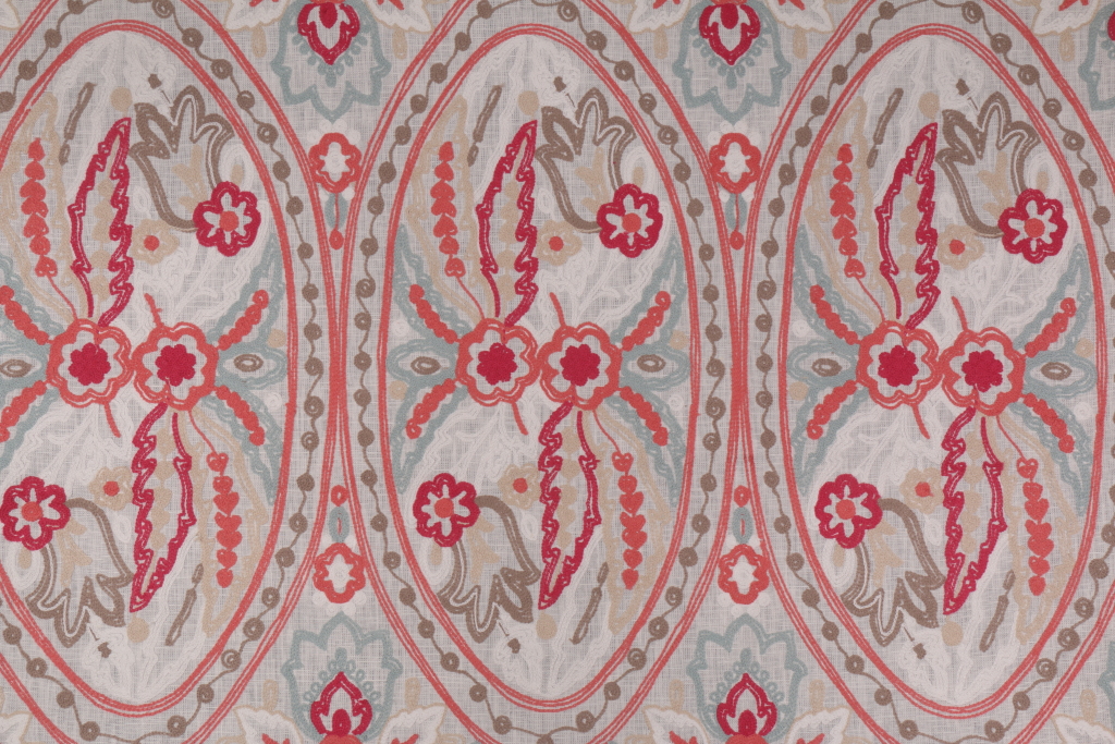 Hamilton Lealand Embroidered Linen Drapery Fabric in Berry