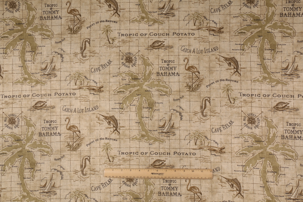 12 Yards Tommy Bahama Island Song Printed Linen Blend Drapery Fabric in