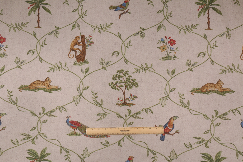 Vilber 13442 Jungle Spanish Printed Linen Drapery Fabric in Multi